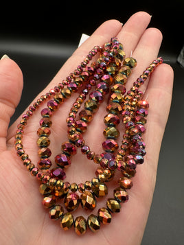 Metallic Sunset Faceted Glass Rondelle Bead Strands – Graduated Sizes