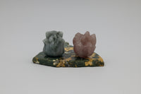 Small Nine Tail Fox Carvings Labradorite/Strawberry Quartz