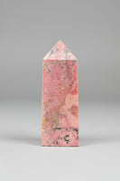 Rhodochrosite Four-Sided Tower #4 – Pink Swirls & Dark Matrix Crystal Point