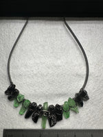 Green & Black Handmade Natural Crystal Crown Headband – Aura-Coated Crystal Points & Crescent Moon