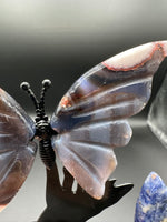 Assorted Natural Crystal Butterfly Wings with Decorative Cat Metal Stand