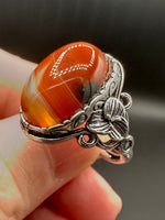 Vintage Style Carnelian Stainless Steel Adjustable Ring #8