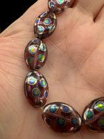 Purple Czech Glass Peacock Eye Oval Bead Strand – Iridescent Jewelry Making Beads