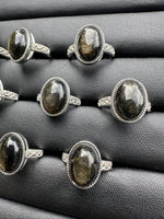 Natural Gold Sheen Obsidian Adjustable Stainless Steel Ring – Oval Cabochon Gemstone Ring