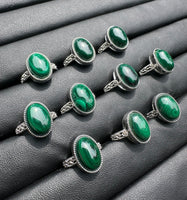 Natural Malachite Adjustable Stainless Steel Ring – Oval Gemstone Cabochon Ring