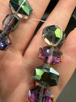 Iridescent Faceted Glass Bead Strand – Purple & Green Geometric Glass Beads for Jewelry Making