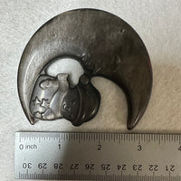Silver Sheen Obsidian Moon With Snowman Carving