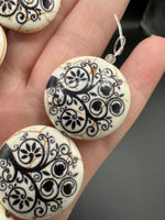 Ivory Glass Tree of Life Disc Bead Strand – Black Floral Design