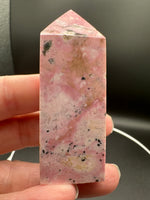 Rhodochrosite Four-Sided Tower #10 – Soft Pink, Cream & Tan Natural Matrix
