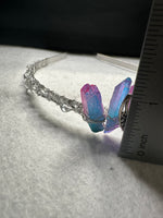 Pink, Blue & Silver Handmade Natural Crystal Crown Headband – Aura-Coated Crystal Points & Crescent Moon