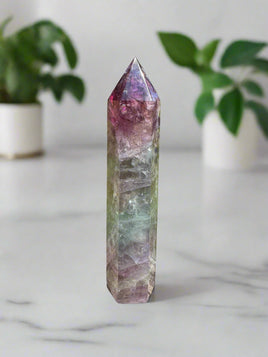 Large Fat Watermelon Fluorite Tower #2