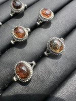 Natural Rutile Quartz Adjustable Stainless Steel Ring – Oval Cabochon – Golden Rutilated Quartz