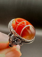 Vintage Style Carnelian Stainless Steel Adjustable Ring #9