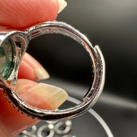 Natural Malachite Adjustable Stainless Steel Ring – Oval Gemstone Cabochon Ring