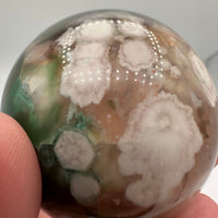 Green & Pink Flower Agate Sphere with Druzy