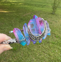 Pink, Blue & Silver Handmade Natural Crystal Crown Headband