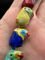 Colorful Ceramic Bird Bead Strand – Hand Painted Glazed Novelty Birds – Jewelry Making & Craft Supplies
