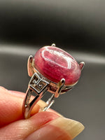 Natural Lepidolite Adjustable Stainless Steel Ring – Oval Purple Gemstone Crystal Ring