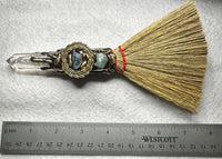 Natural Clear Quartz & Fluorite Decorative Crystal Broom with Rainbow