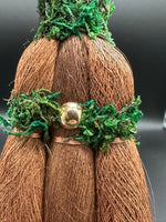 Natural Clear Quartz Crystal Palm Broom with Green Moss & Woodland Décor