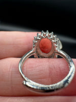 Natural Rhodochrosite Adjustable Stainless Steel Ring – Oval Pink Gemstone Halo Ring