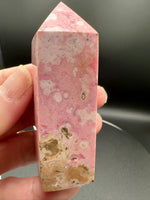Rhodochrosite Four-Sided Tower #7 – Pink & Cream Natural Mineral Patterns