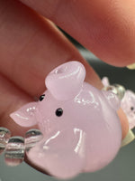 Pink Glass Pig Bead Strand – Handmade Lampwork Pig Beads with Clear Glass Spacer Beads for Jewelry Making & Crafts