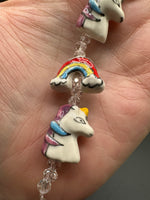 Handmade Lampwork Glass Unicorn & Rainbow Bead Strand – Whimsical Fantasy Glass Beads for Jewelry Making & Crafts