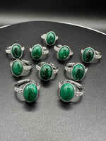 Natural Malachite Adjustable Stainless Steel Ring – Oval Gemstone Cabochon Ring