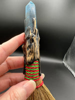Blue Apatite & Amethyst Witch Broom with Crystal Cluster