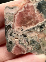 Rhodochrosite Slab #7 – Pink Banded Rhodochrosite with Black Matrix & Natural Cavities