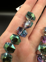 Iridescent Faceted Glass Bead Strand – Purple & Green Geometric Glass Beads for Jewelry Making