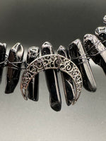 Black Handmade Natural Crystal Crown Headband – Aura-Coated Crystal Points & Crescent Moon