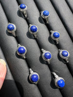 Natural Lapis Lazuli Adjustable Stainless Steel Ring – Round Blue Cabochon Crystal Ring