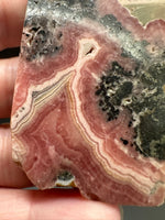 Natural Rhodochrosite Slab #14 – Pink Banded Mineral Specimen with Black Matrix & Natural Vugs