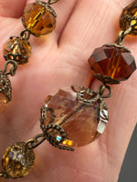 Amber & Champagne Faceted Glass Bead Strand with Antique Brass-Tone Metal