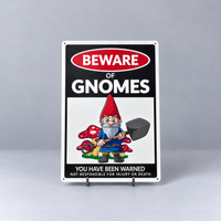 Beware of Gnomes Metal Tin Sign – Funny Garden Warning Wall Decor