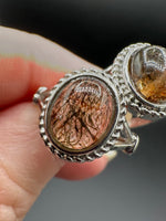 Natural Rutile Quartz Adjustable Stainless Steel Ring – Oval Cabochon – Golden Rutilated Quartz