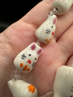Handmade Lampwork Glass Bunny Bead Strand – White Rabbit Beads with Clear Glass Spacer Beads for Jewelry Making & Crafts
