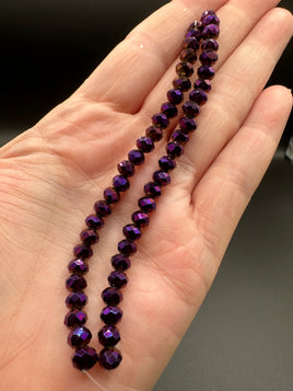 Metallic Plum Purple Faceted Glass Bead Strand – Round Coated Glass Beads for Jewelry Making