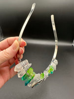 Clear Quartz & Blue Green Aura Crystal Crown Headband – Crescent Moon