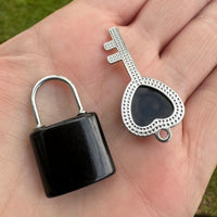 Black Obsidian Key and Lock Pendant Set