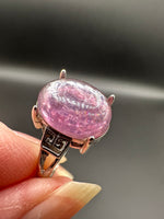 Natural Lepidolite Adjustable Stainless Steel Ring – Oval Purple Gemstone Crystal Ring