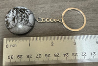 Black Obsidian Engraved Cat Round Keychain