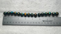 Large Black Glass Round Bead Strand – Turquoise Blue, Gold & Copper Metallic Accents