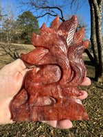 Fire Quartz Nine-Tailed Fox Carving