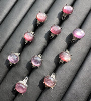 Natural Lepidolite Adjustable Stainless Steel Ring – Oval Purple Gemstone Crystal Ring