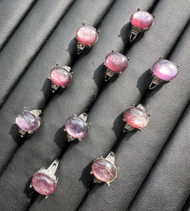 Natural Lepidolite Adjustable Stainless Steel Ring – Oval Purple Gemstone Crystal Ring