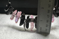 Pink & Black Handmade Natural Crystal Crown Headband – Aura-Coated Crystal Points & Crescent Moon
