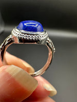 Natural Lapis Lazuli Adjustable Stainless Steel Ring – Round Blue Cabochon Crystal Ring